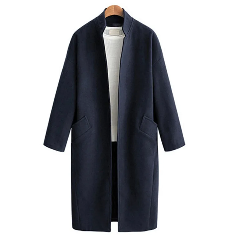 Fashion Casual Long Wool Blend Ladies Coat Solid Slim Women's Jacket Open Stitch Korean Womens Fashion Coat