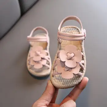 

Pink Flower Baby Girls Sandals 2020 Spring Summer New Sweet Princess Shoes Flat Soft Leather Kids Sandals For Toddler Girl