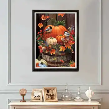 

5D Diamond Embroidery Halloween Decoration Pumpkin Bird Full Drill Diamond Art Painting Cross Stitch Handmade Paintings