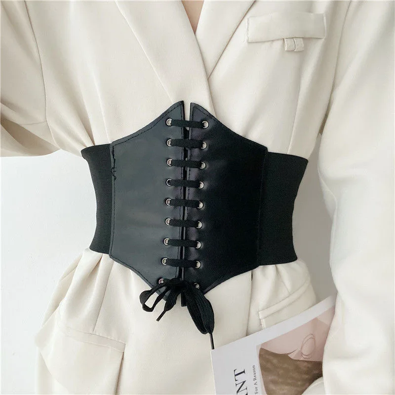 New Corset Wide Belts Women PU Leather Waist Slimming Body Belts Adjustable Elastic Waistband Ceinture Femme Fajas Dress Girdle