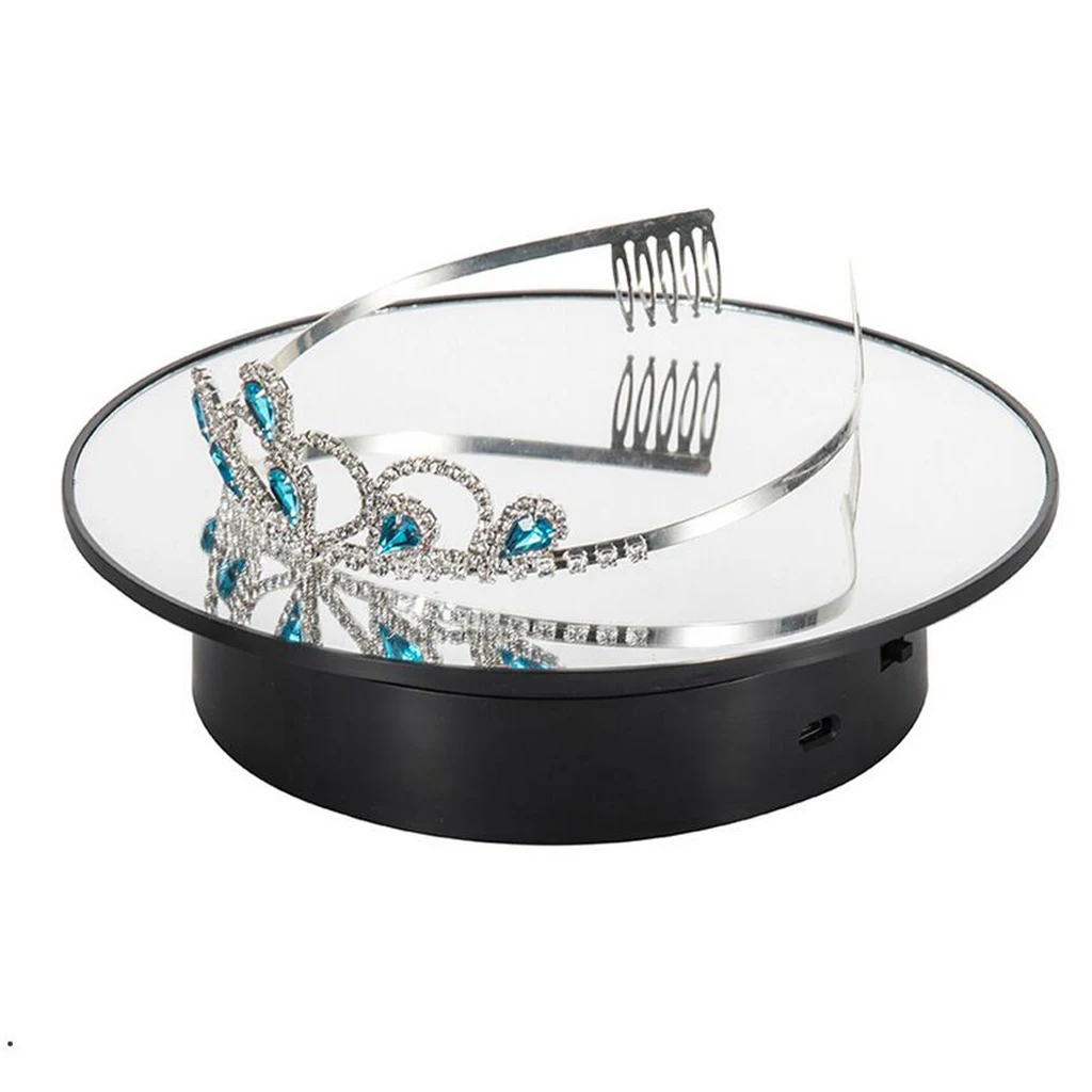 USB/Battery 360 Rotating Jewelry Display Turntable Stand Velvet /Mirror Top