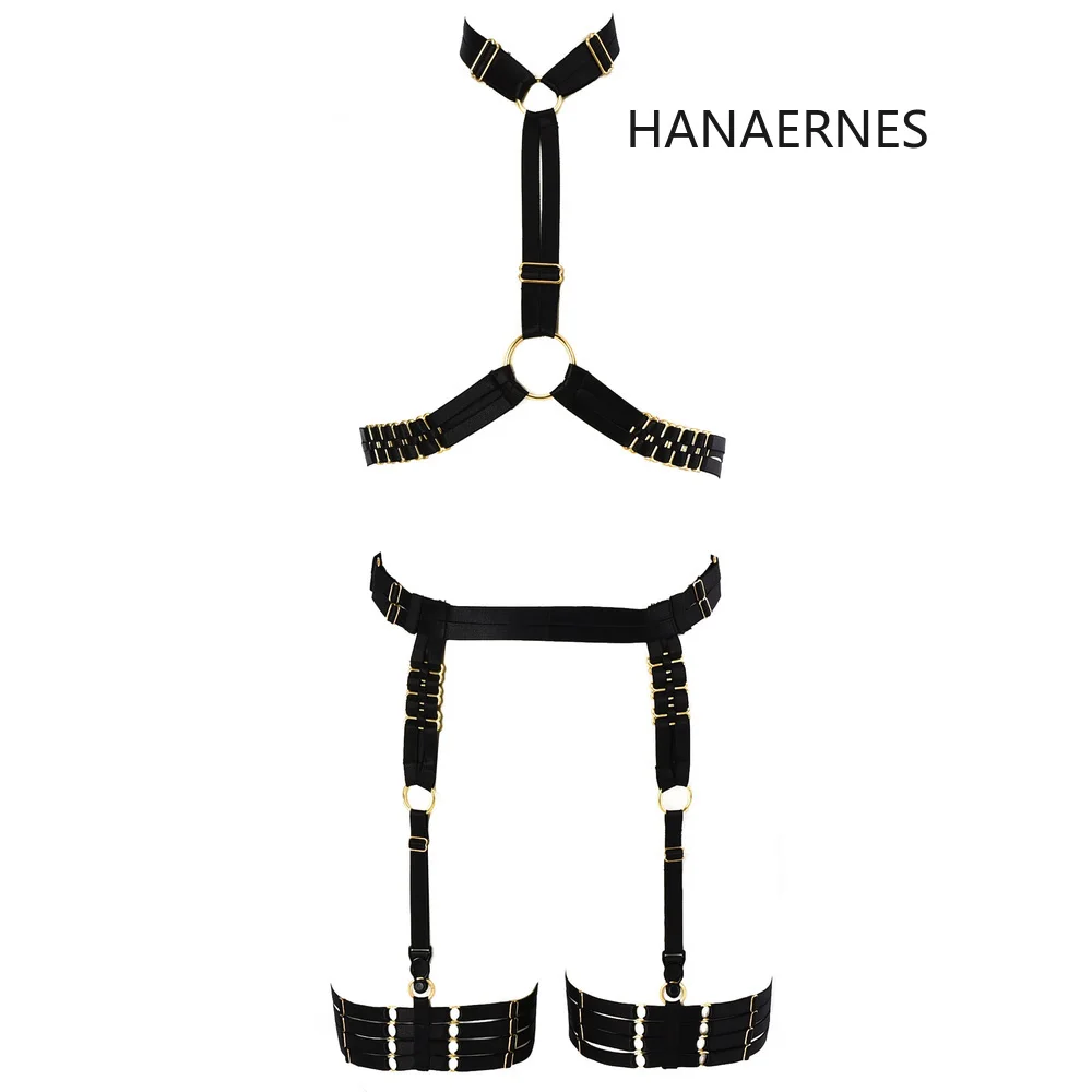 hanaernes-女性パンクゴシックカーニバル衣装メタルバックルフルケージベルト下着ガーター弾性中空トップ女性サスペンダー