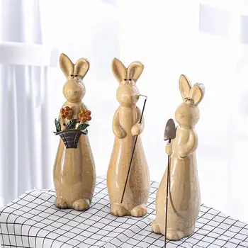 

1Pc Pastoral Bunny Adornment Ceramics Crafts Rabbit Model Decor (Random Style)