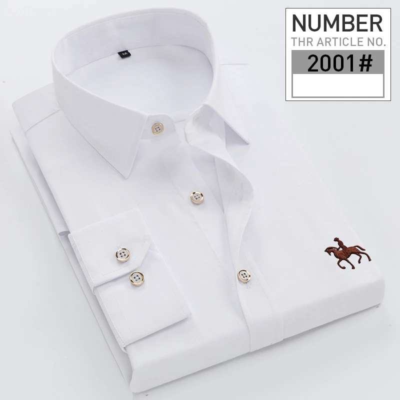 Большие размеры 6XL хлопок вышитые, с длинным рукавом Для мужчин рубашка удобные тонкие Для мужчин платье рубашка 5XL Большие размеры высокое качество дешевые - Цвет: 2001 white