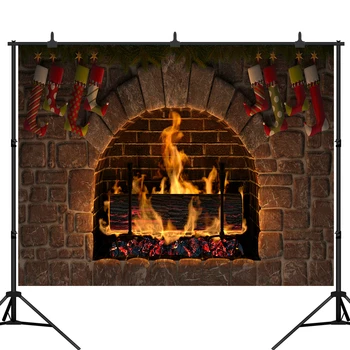 

Fireplace Blazing Burning Fire Christmas Decor Photography Backgrounds Customized Photographic Backdrop For Photo Studio