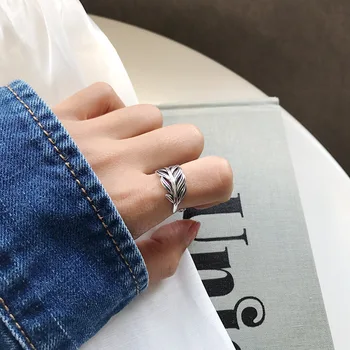 

Retro Authentic S925 Sterling Silver FINE Jewelry Birds Feather Band ring adjust TLJ1026