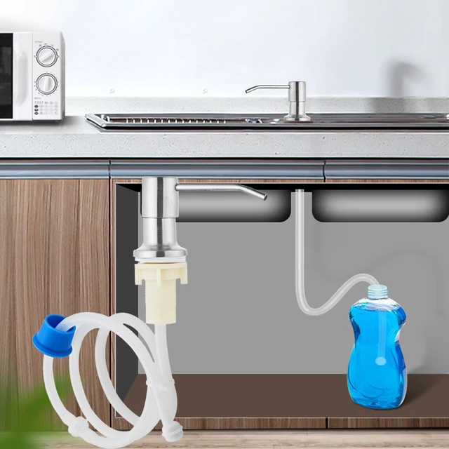 Dispensador de jabón para debajo del fregadero de cocina y kit de tubo de  extensión, dispensador de jabón integrado para fregadero de platos de 40
