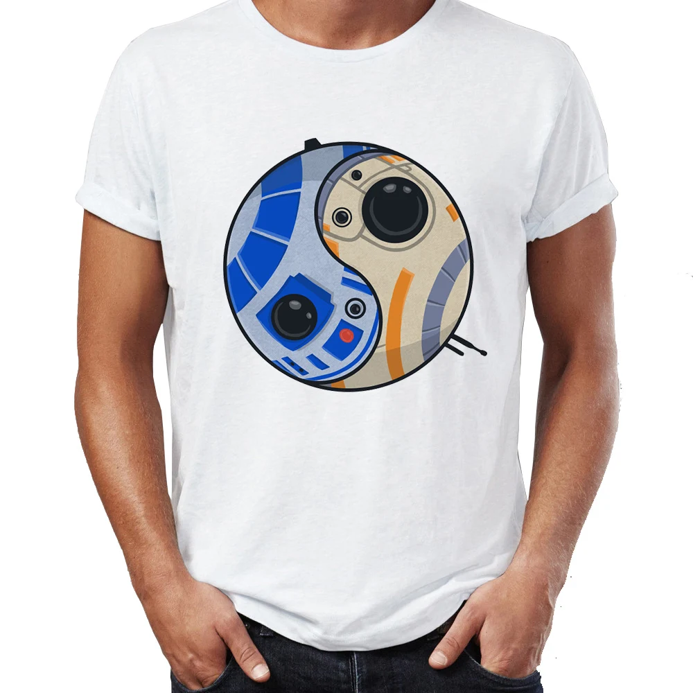 

Brand New Men T Shirts 100% Cotton Yin and Yang BB8 and R2D2 Star Wars Funny Awesome Artsy Printed O-neck Tee Shirts Oversize