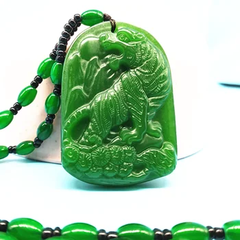 

Natural Green Jade Tiger Pendant Necklace Charm Jewellery Fashion Accessories Hand-Carved Man Luck Amulet Gifts