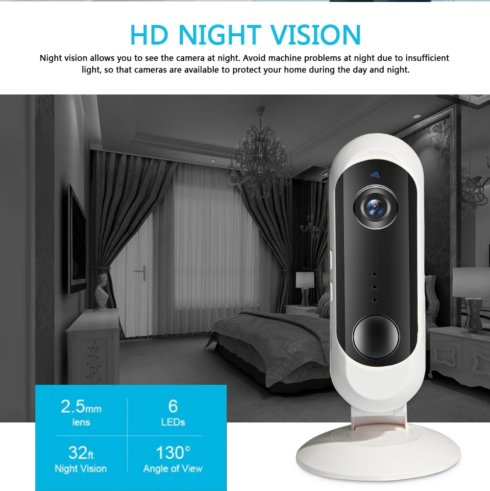 

INQMEGA WiFi Home Security Night Vision Camera Rechargeable PIR/Audio/Alarm Wireless Powered Battery Camera 1080P Mini IP Camera
