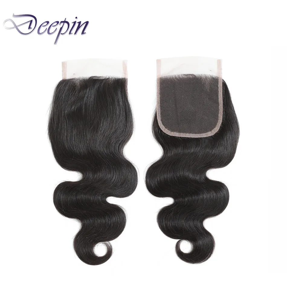 Deepin-extensiones de cabello humano brasileño para mujer, accesorio capilar ondulado de 4x4 con cierre de encaje, de 8 a 22 pulgadas, Color Natural