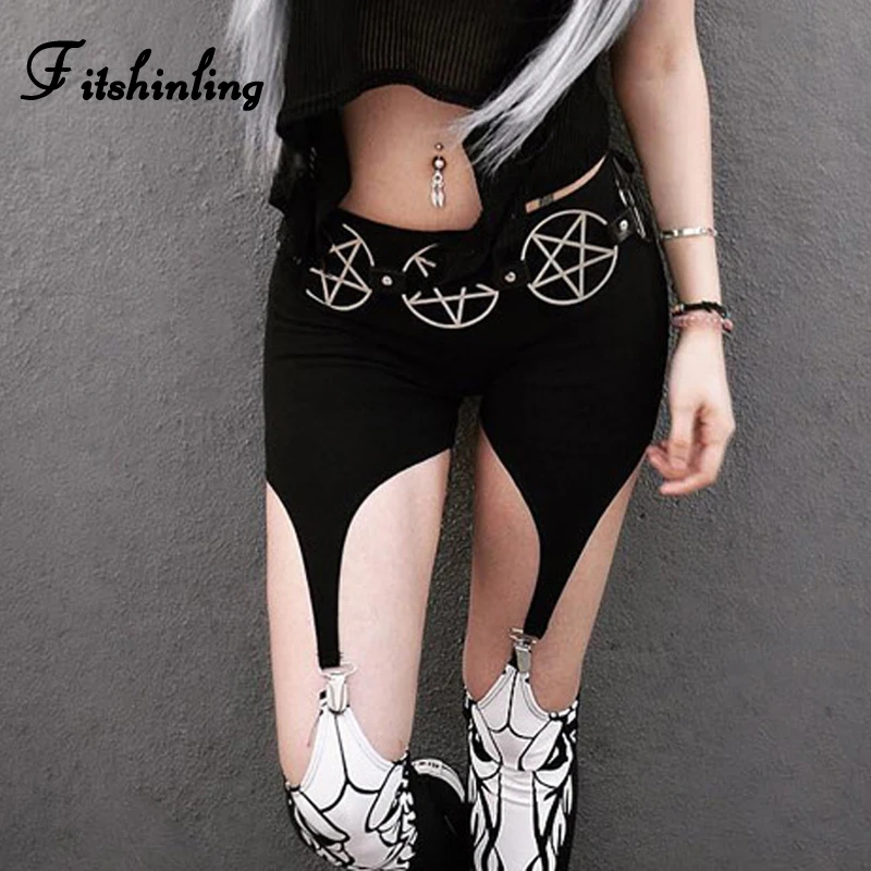 

Fitshinling Cut Out Gothic Leggings Women Clothing Pentagram Harajuku Print Legging Female Goth Dark Grunge Pencil Pants 2019