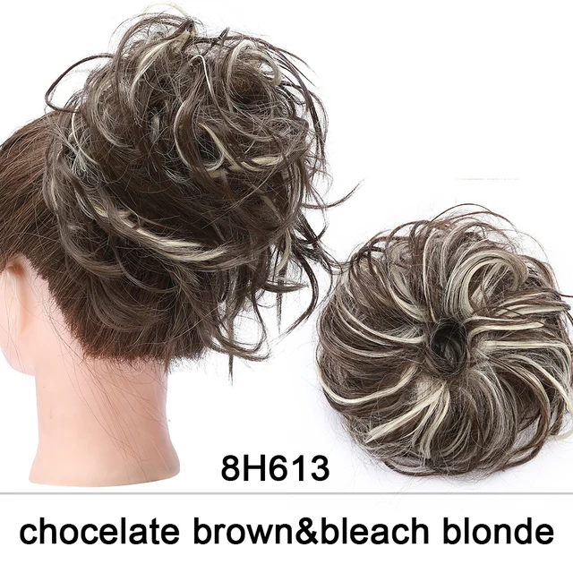 HAIRRO 80g Straight Donut Chignon Hairpieces Synthetic Ombre Elastic Updo Chignon Fluffy Messy Scrunchies Hair Bun For Women 8H613-45g