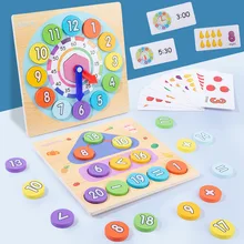 Wooden Clock Toys Addition Subtraction Math Games Montessori Early Learning Educational Digital Puzzles Matching Two Sided Toys