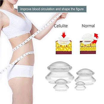 

4 Cups Chinese Cupping Glass Suction Cupping Device Vacuum Cupping Set Massage Premium Transparent Silicone Cupping Slimming Cup