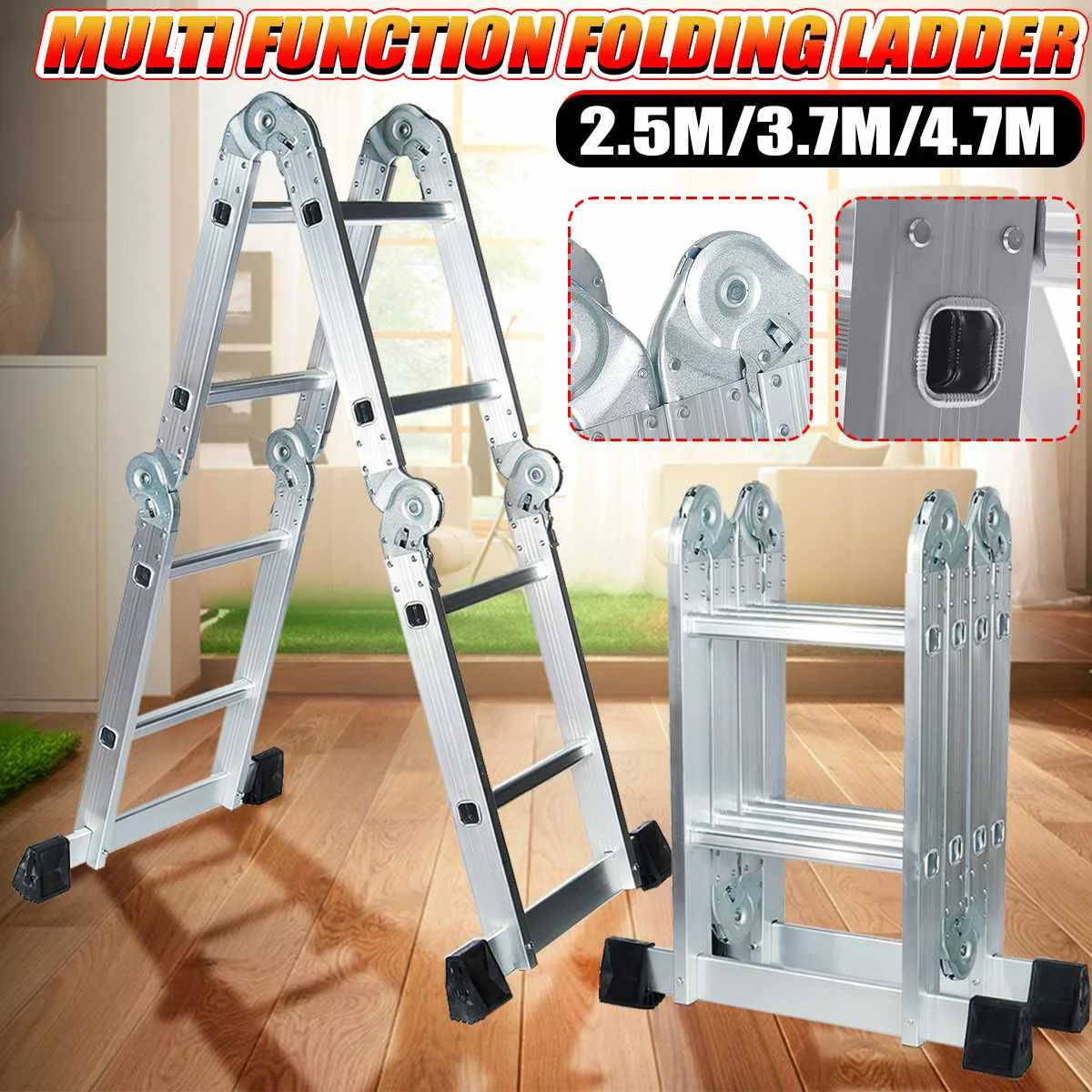 

3.7m Telescopic Folding Ladder Step-Stand House Aluminium Ladders Telescoping Multi-Purpose Extension Folding Step Ladder