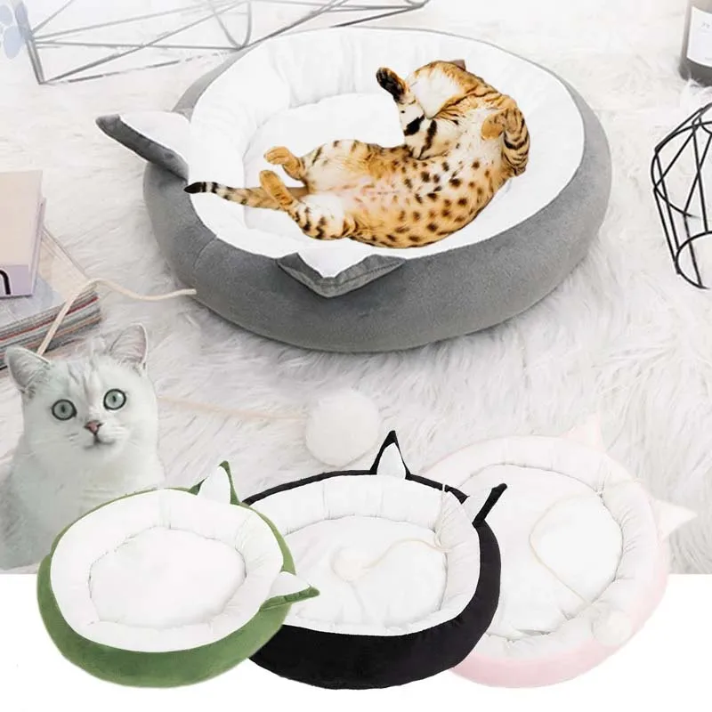 Suede cat bed Cat House Kennel Puppy Mat cushion winter sofa Supplies Pet accessories house with a fur ball | Дом и сад