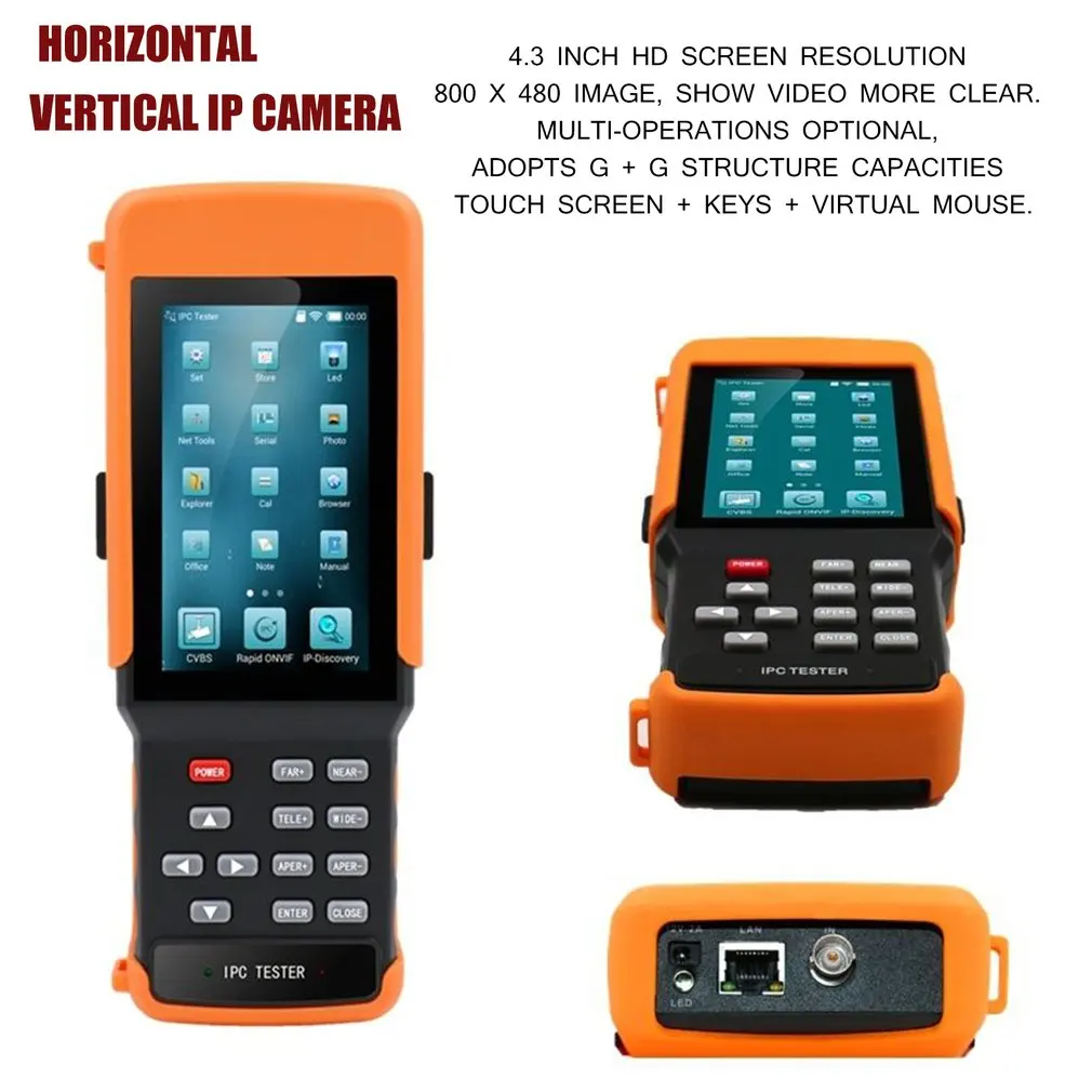 4,3 дюймов разрешение 800*480 ips HD экран Горизонтальная Вертикальная ip-камера 110V HD видео монитор ручной сетевой тестер