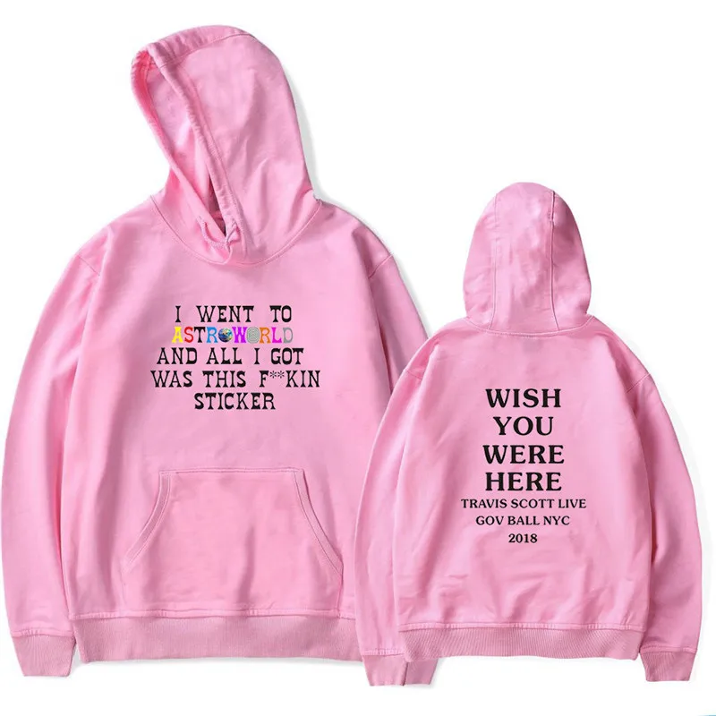 С изображением Трэвиса Скотта ASTROWORLD WISH YOU WAS HERE Hoodies модная толстовка с текстовым принтом в уличном стиле мужской пуловер Толстовка - Цвет: pink 8904