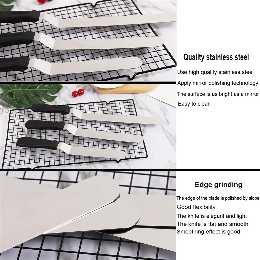 Silicone Spatula Cream Spatula Cake Scraper Cake Spatula S/M/L Stianless Steel Cake Spatula Butter Cream Cake Smoother Polisher Angled Scraper Icing Knife Decoration Tools