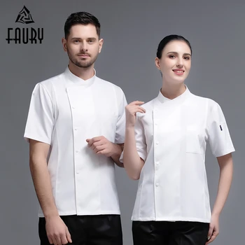 

High Quality Summer Chef Jacket Sushi Costume Solid Color Waiter Cook Restaurant Uniform Shirt Cafe Barbershop Workwear Overalls