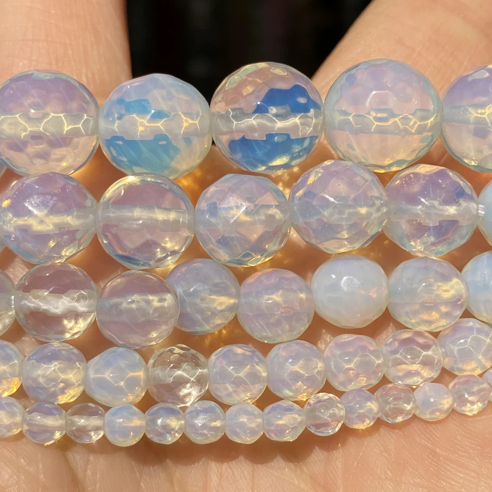Natural Stone Beads Natural Stone Faceted Opal Beads Round Loose Spacer Beads Jewelry Making Diy Bracelet Charm Rings Accessories 4 6 8 10 12mm