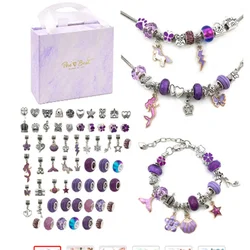Kit DE FABRICACIÓN de pulseras para niñas, 3 pulseras, cuentas, colgantes, joyería, Kit de manualidades DIY con caja de regalo para niñas, regalo de cumpleaños y Navidad, 64 piezas