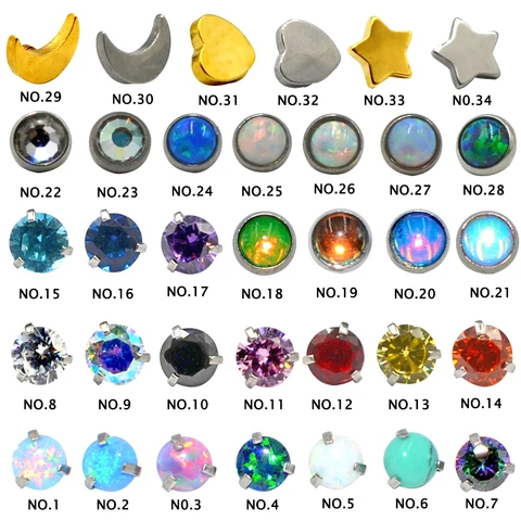 PC Surgical Steel&Titanium Prong Opal Crystal Dermal Anchor Top Micro Dermal Anchor Piercings Skin Diver Piercing Body Jewelry