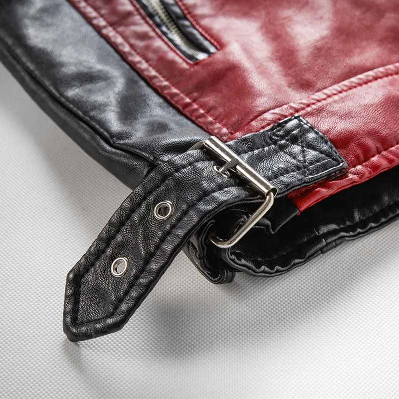 KIOVNO Men Winter Pu Leather Jackets Coats Stand Collar Fleece Lined Motorcycle Faux Leather Jackets Outwear For Male  (2)