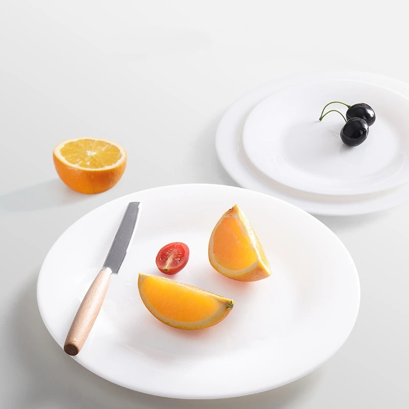 Белый набор круглой посуды стеклянные обеденные тарелки и миски глубокая салатная тарелка плато Дешевые Экологичные многоразовые микроволновые безопасные