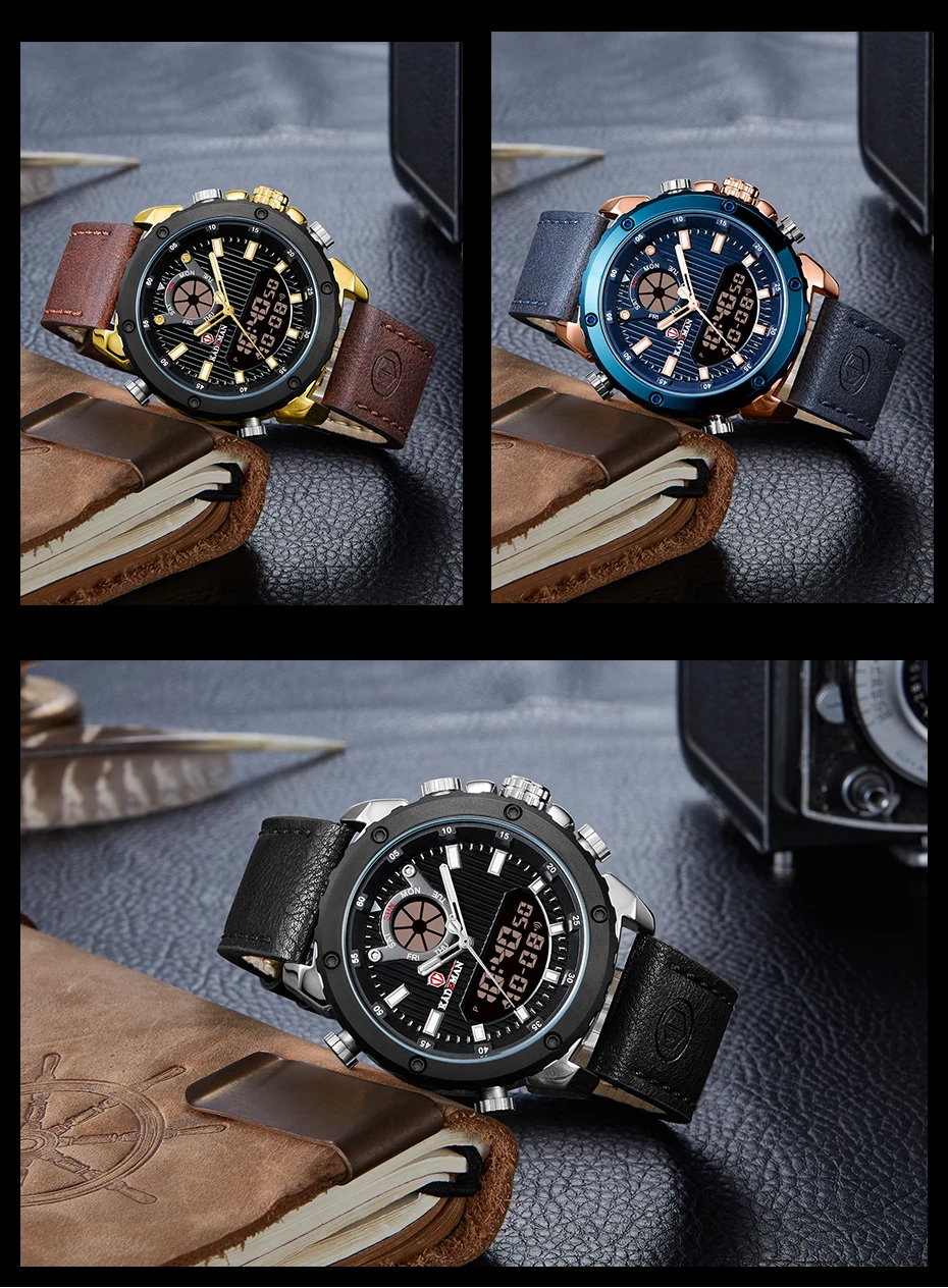 Kademan новые модные повседневные и спортивные часы мужские кожаные водонепроницаемые видимые в ночное время цифровые и кварцевые часы K9073