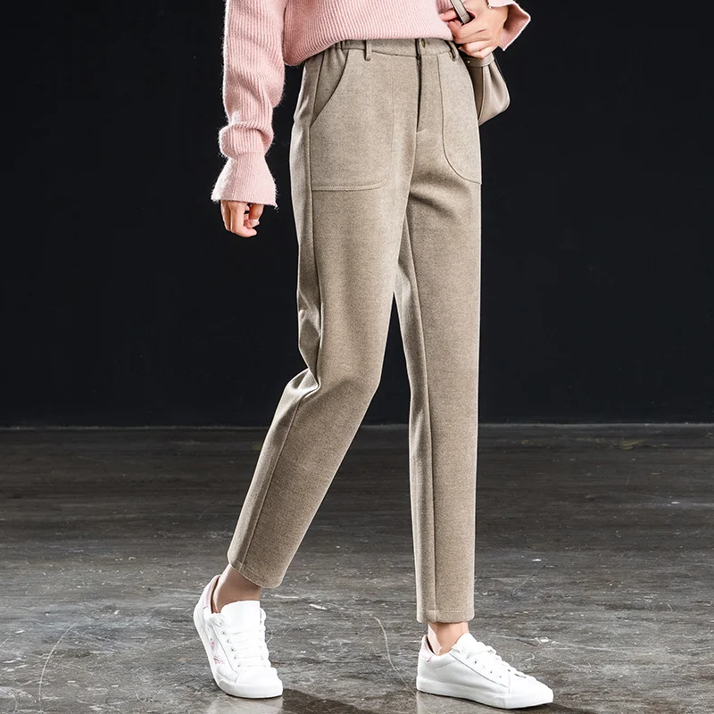 

Shagege 2019 Autumn Women Elastic Woolen Pants Solid High Waist Winter Harem Trousers Wool Ankle-Length Casual Slim Loose Pant