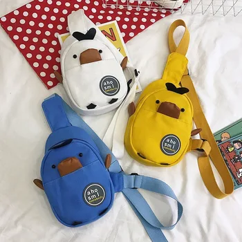 

1Pcs Cute Fashion Duckings Children Chest Bag Girl Canvas One-shoulder Sloping Bags Creative Children Go School Plush Backpacks