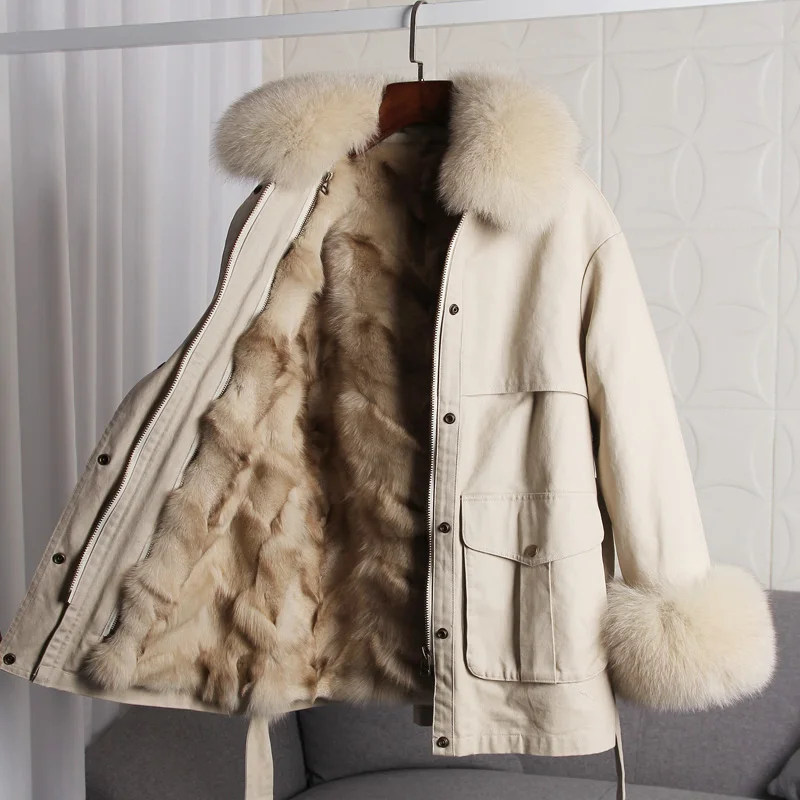Зимняя теплая куртка, подкладка из лисьего меха, Воротник из лисьего меха, парка из натурального меха, отстегивающееся короткое пальто, толстая зимняя верхняя одежда
