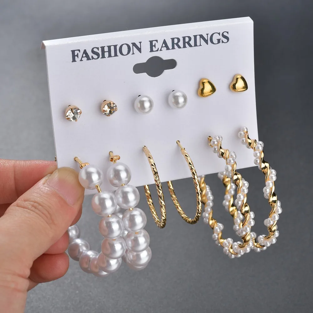 

Crystal Pearl Big Hoop Earrings For Women Bohemian Earrings Set Geometric Drop Earring 2020 Brincos Female DIY Fashion Jewelry