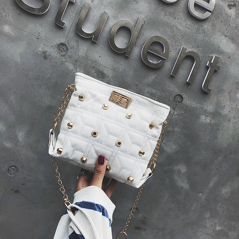 

New Arrival Bag Women's 2020 New Style Fashion Korean-style Versatile Shoulder CHIC Chain Shoulder Fashion Rivet Bucket Bag