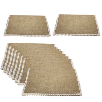 

Burlap Placemat with Lace Jute Placemat Rustic Country Table Mat - Wedding Party Decoration Farmhouse Kitchen Decoration for Hot