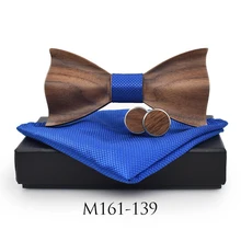 Cufflinks Set Gift Anniversary Classic Unisex Clothing Accessories Fashion For Shirt Wooden 3D Embossed+Bow Tie Pocket Solid