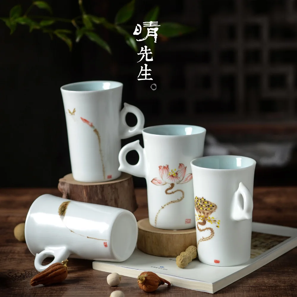 

Lotus Pattern Marc Cup Ma'am Will Capacity Glass Cup Jindezhen Ceramics Cup Household Personality Hand