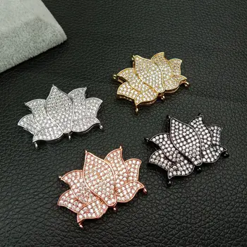 

Cubic Zircon Micro Flower clasp 28x37mm golden plated 3 strands