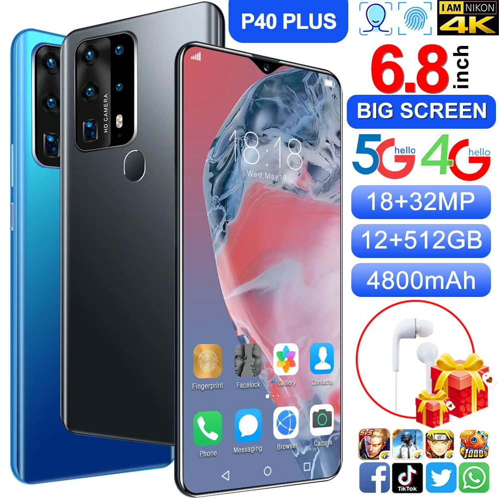 Newest P40Plus Smartphone 6.8inch Snapdragon 855 8GB RAM 256GB ROM Face ID Octa Core 4 Camera Mobile Phones Global Version