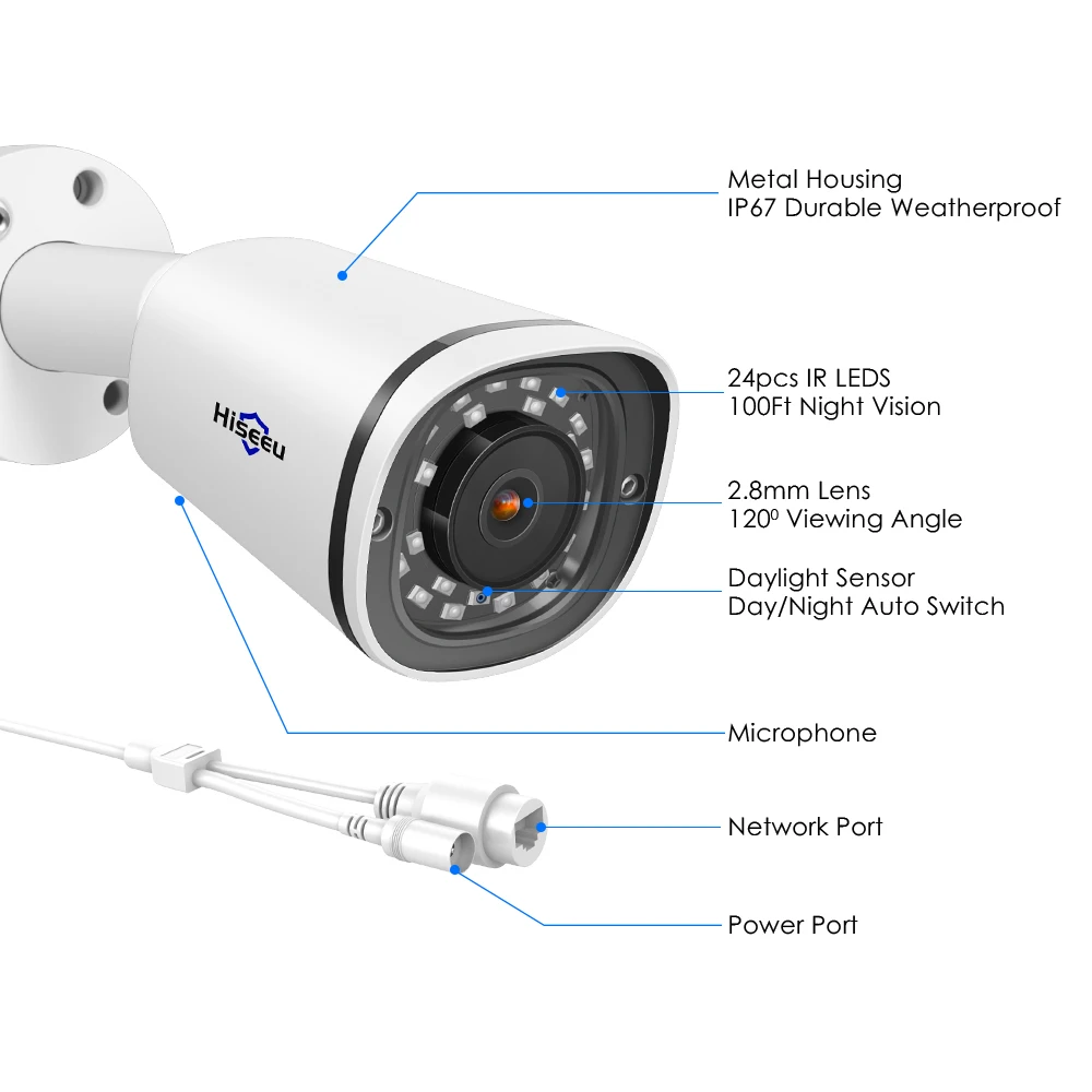 Промокод: POZVONIMAME Скидка 500 рублей при заказе от 5 000 Hiseeu Bullet 4K 8MP POE IP камера