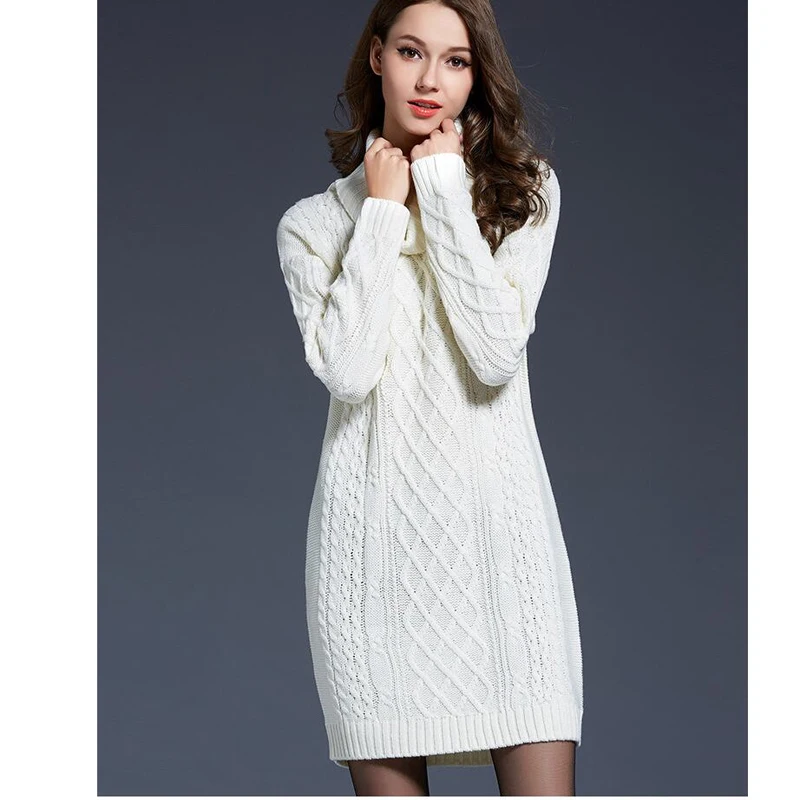 

Shikoroleva Women's Sweater Winter Warm Long Sleeve Turtle Neck Knit Xmas Sweaters Dress Plus Size 4xl 3xl White Navy Brown Red