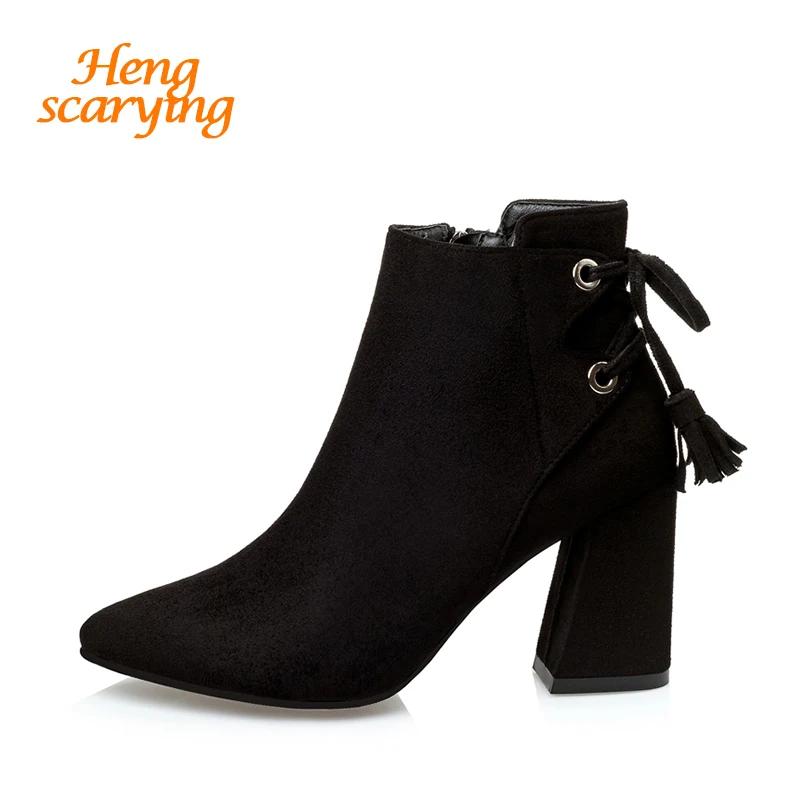 2019 Winter Spring Classic Women Designer Block Heels Tassel Ankle Boots Trending Suede Black Green Fringe Chelsea Shoes | Обувь