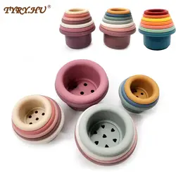 TYRY.HU 7pc Cup Building Block Silicone Teether Soft Jenga Building Blocks Stacked Cups 3D Folding Educational Game Toy BPA Free