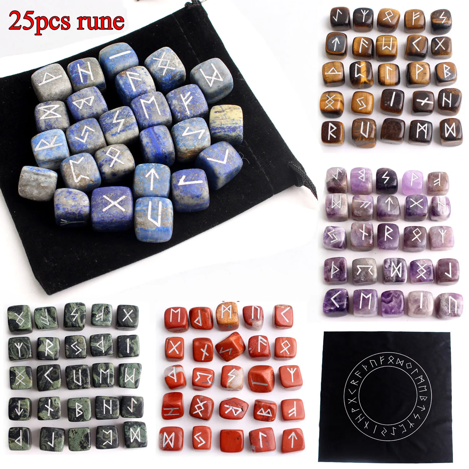 25Pcs Natural Lazurite Cube Crystal Rune Stones Square White Runes