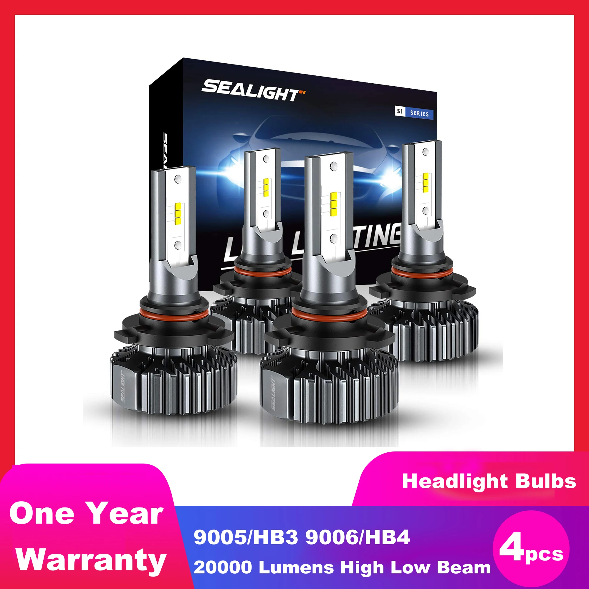 SEALIGHT 4pcs 9005/HB3 9006/HB4 LED Headlight Bulbs 24000 Lumens High Low Beam Combo Conversion