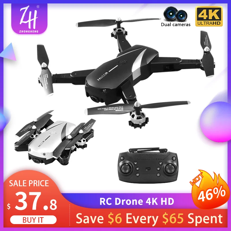 

RC Drone 4K HD Profissional Wifi Dual Camera FPV Drones Racing Wide Angle RC Quadcopter Video Live Foldable Dron Toys for Boys