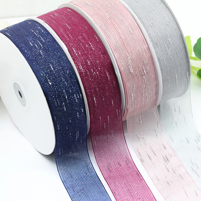 Горячие koop 4 Kleuren 38 мм Zilver jump lijn harde Organza lint Bruiloft feestartikelen handleiding boog haar Riem|Ленты| |
