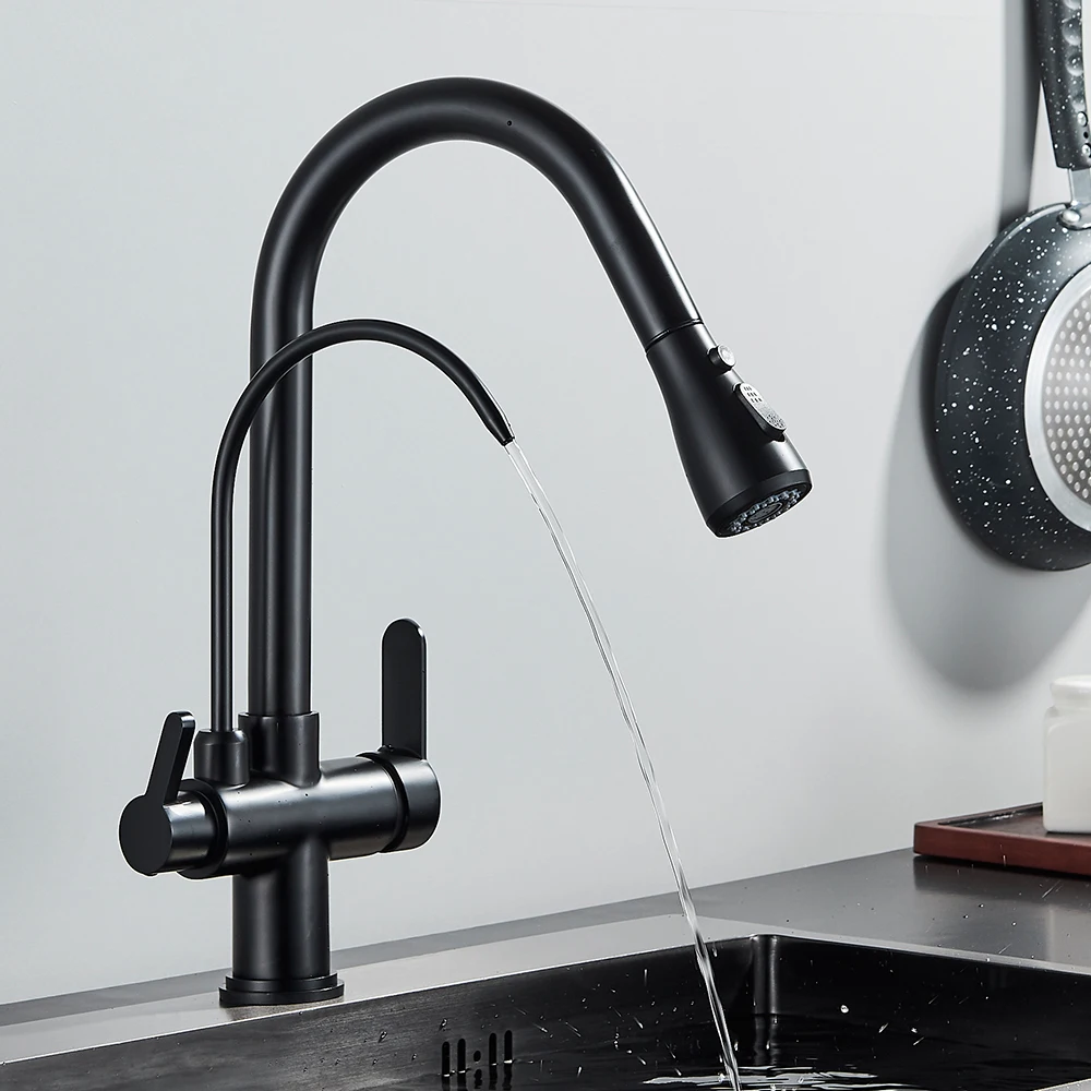 Touch Sensor Filter Water Kitchen Faucet 2 in 1 Black Put out Dual Modes Sprayer Sink Faucets for Kitchen Pure Water Mixer Tap kitchen faucets